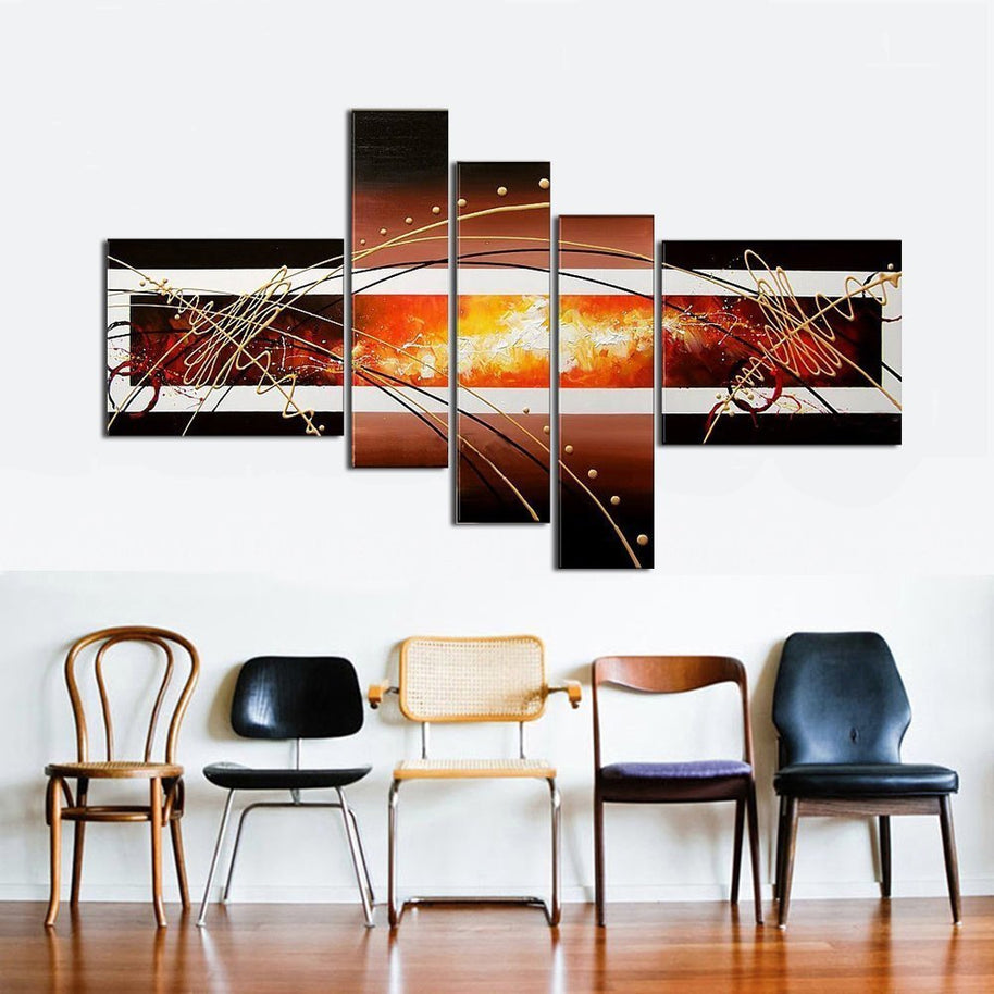 Quadro Dipinto a Mano Olio su Tela Astratto a 5 Pannelli N 21