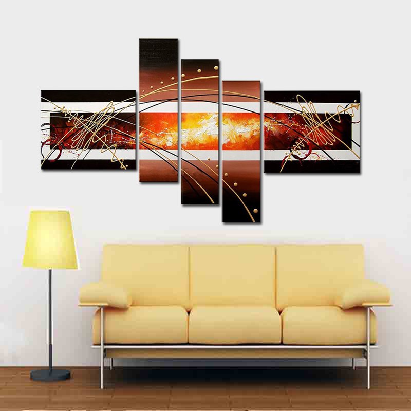 Quadro Dipinto a Mano Olio su Tela Astratto a 5 Pannelli N 21