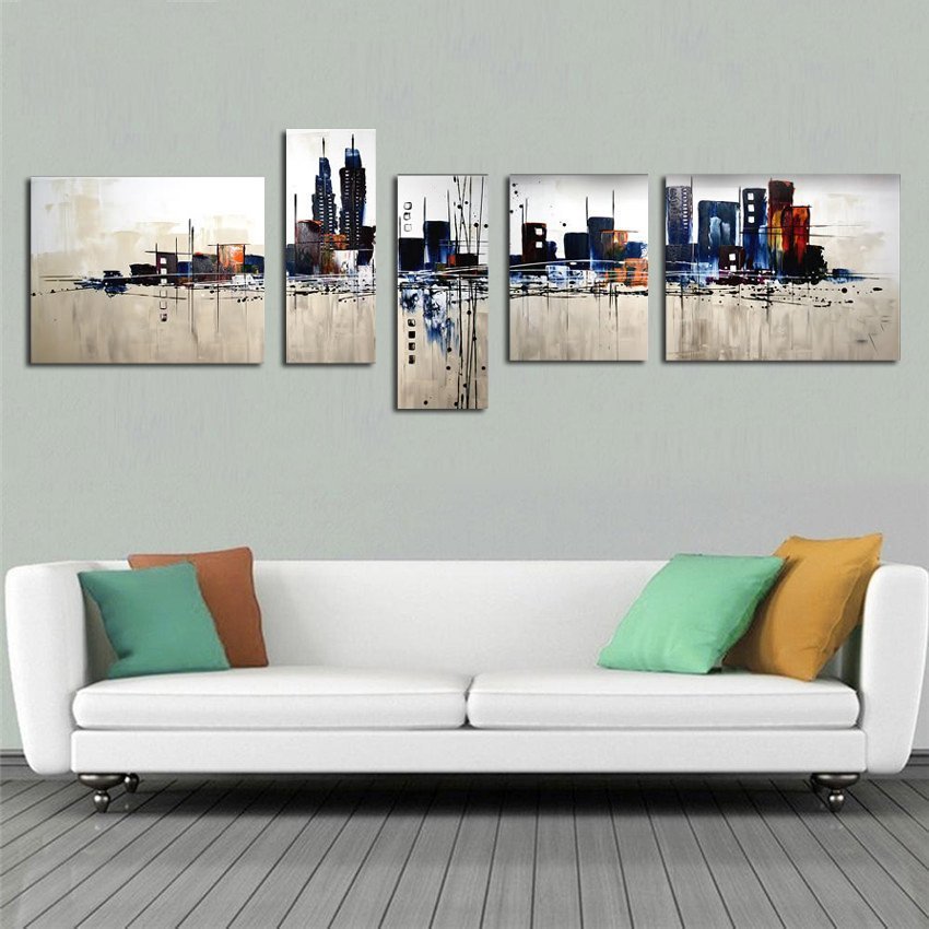 Quadro Dipinto a Mano Olio su Tela di Città astratta N23