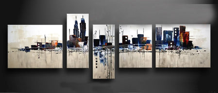 Quadro Dipinto a Mano Olio su Tela di Città astratta N23