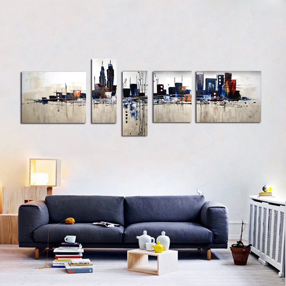 Quadro Dipinto a Mano Olio su Tela di Città astratta N23