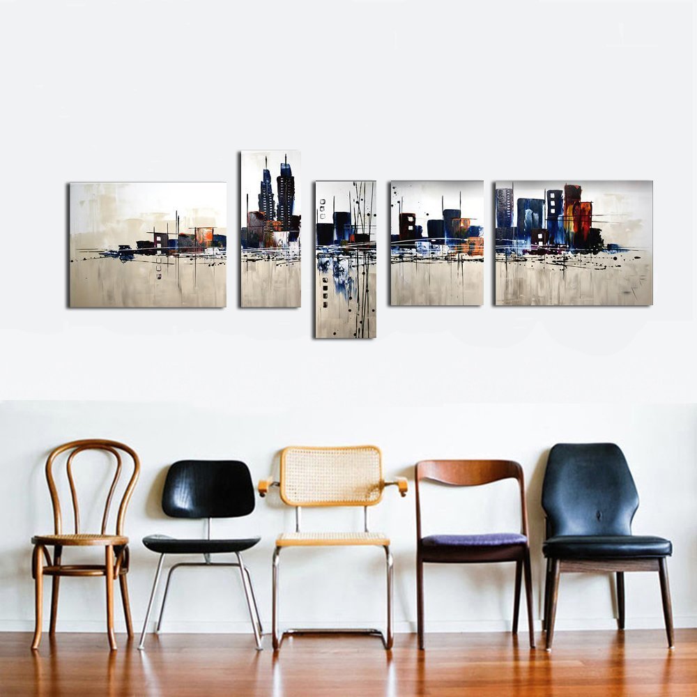 Quadro Dipinto a Mano Olio su Tela di Città astratta N23