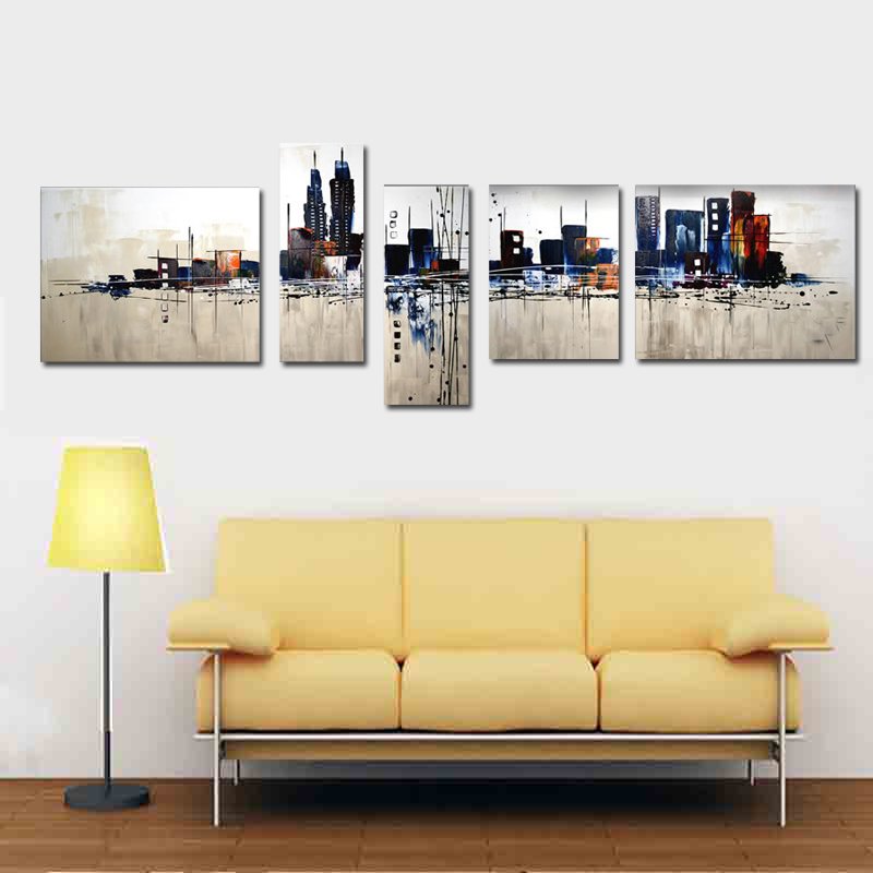 Quadro Dipinto a Mano Olio su Tela di Città astratta N23