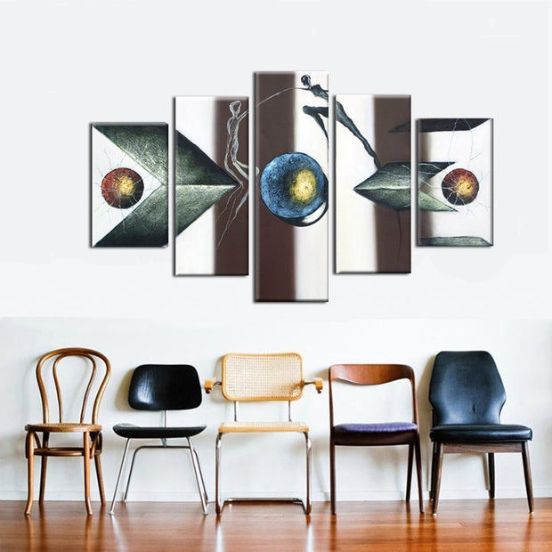 Quadro Moderno Dipinto a Mano Olio su Tela Astratto a 5 Pannelli N26