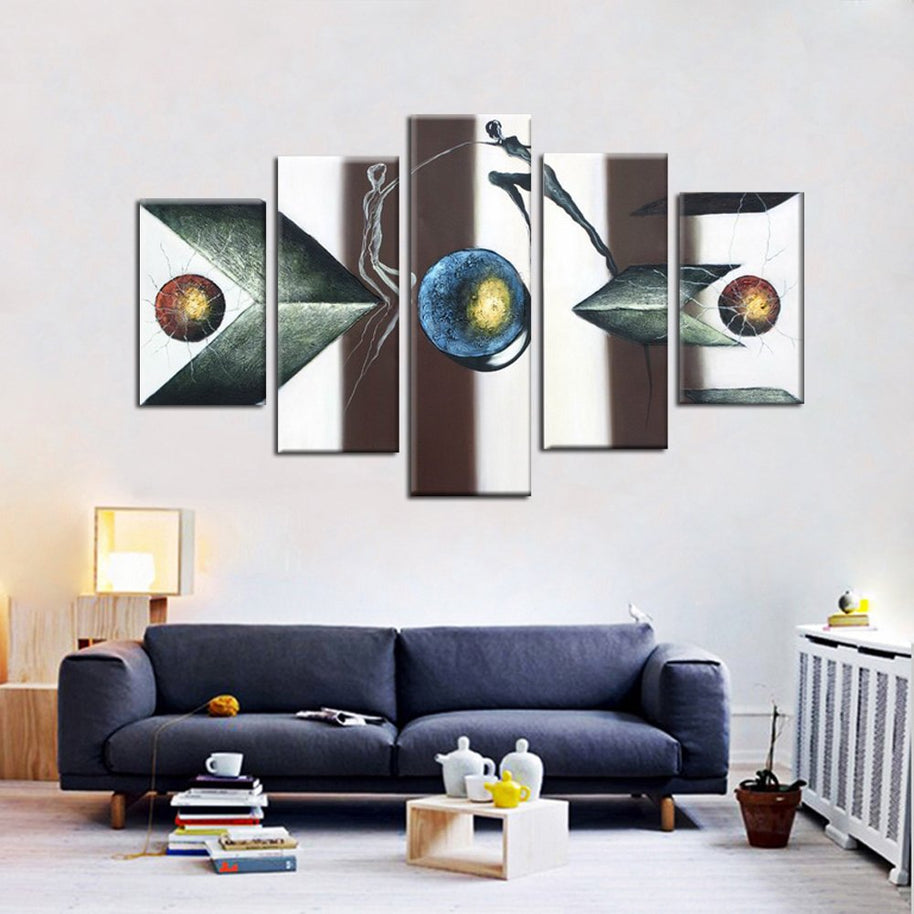 Quadro Moderno Dipinto a Mano Olio su Tela Astratto a 5 Pannelli N26