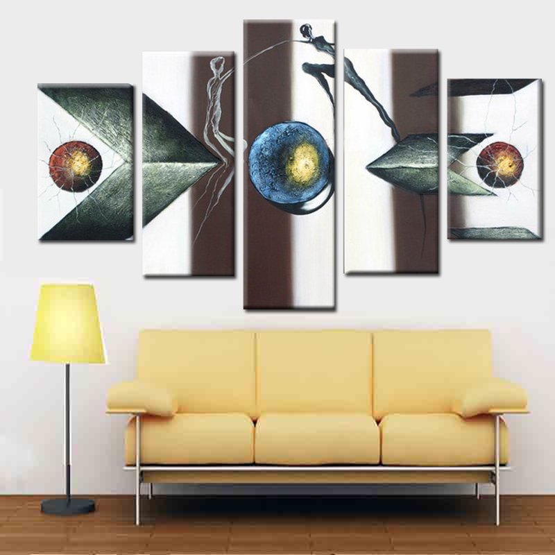 Quadro Moderno Dipinto a Mano Olio su Tela Astratto a 5 Pannelli N26