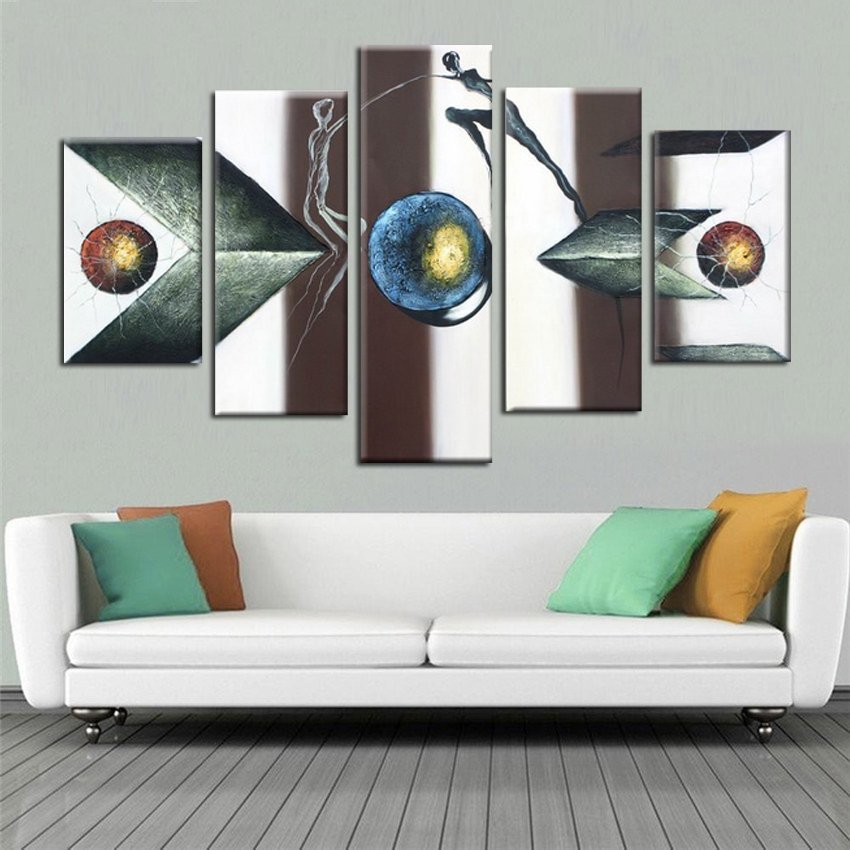 Quadro Moderno Dipinto a Mano Olio su Tela Astratto a 5 Pannelli N26