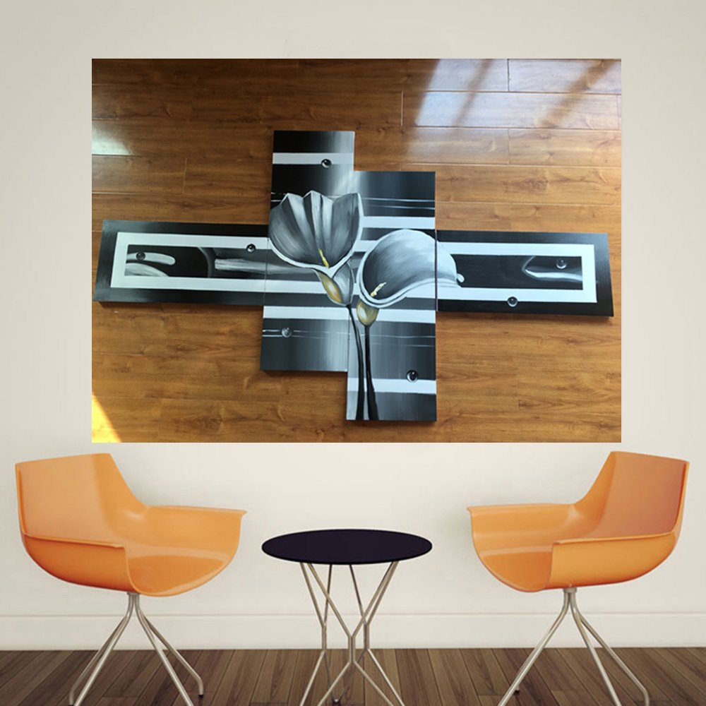 Quadro Dipinto a Mano Olio su Tela Motivo Floreale a 4 Pannelli N28