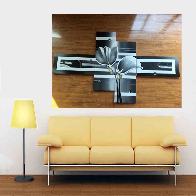 Quadro Dipinto a Mano Olio su Tela Motivo Floreale a 4 Pannelli N28