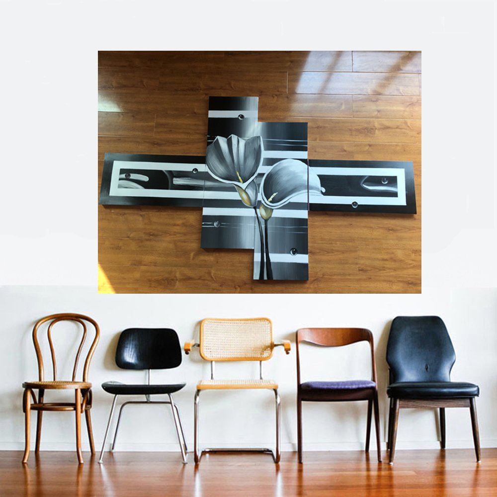 Quadro Dipinto a Mano Olio su Tela Motivo Floreale a 4 Pannelli N28