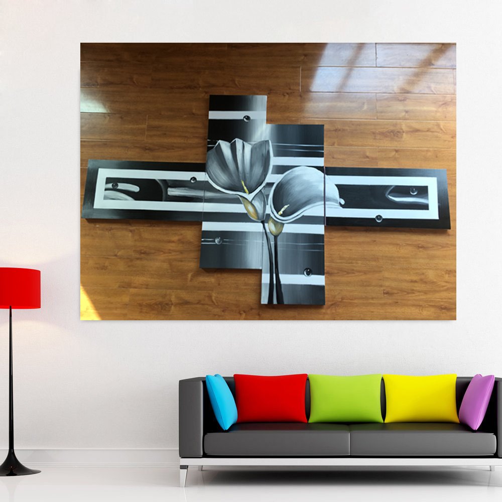 Quadro Dipinto a Mano Olio su Tela Motivo Floreale a 4 Pannelli N28