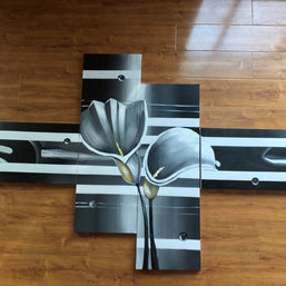 Quadro Dipinto a Mano Olio su Tela Motivo Floreale a 4 Pannelli N28