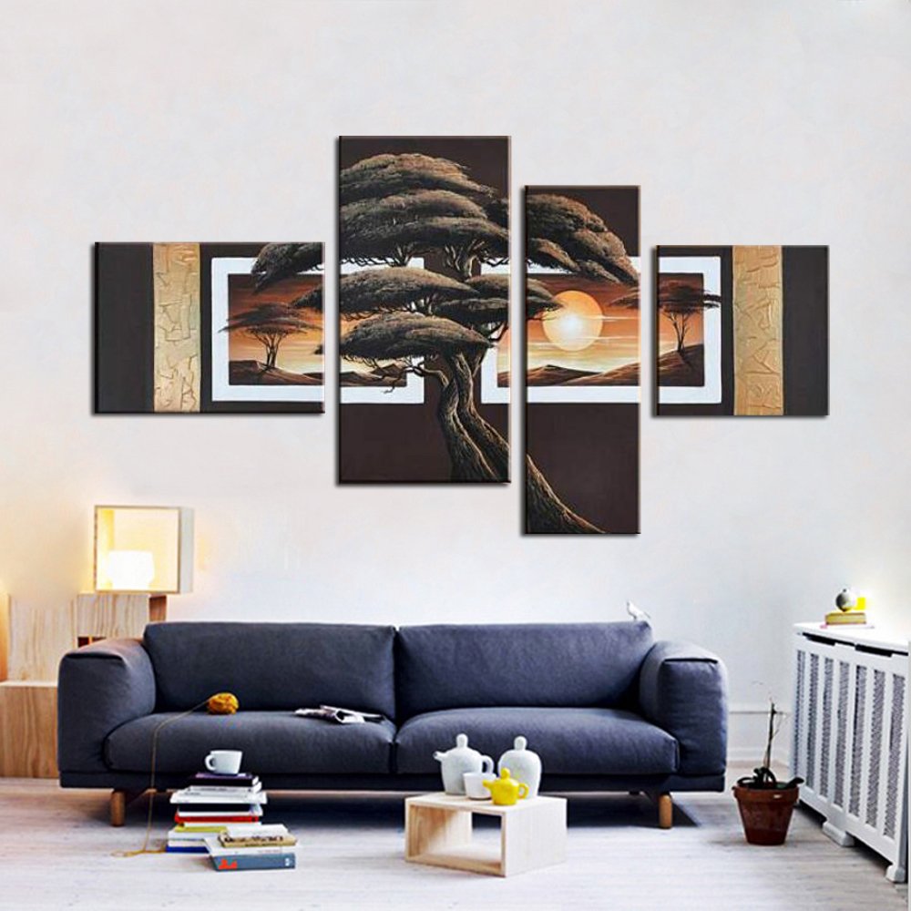 Quadro Dipinto a Mano Olio su Tela Paesaggistico a 4 Pannelli N 29