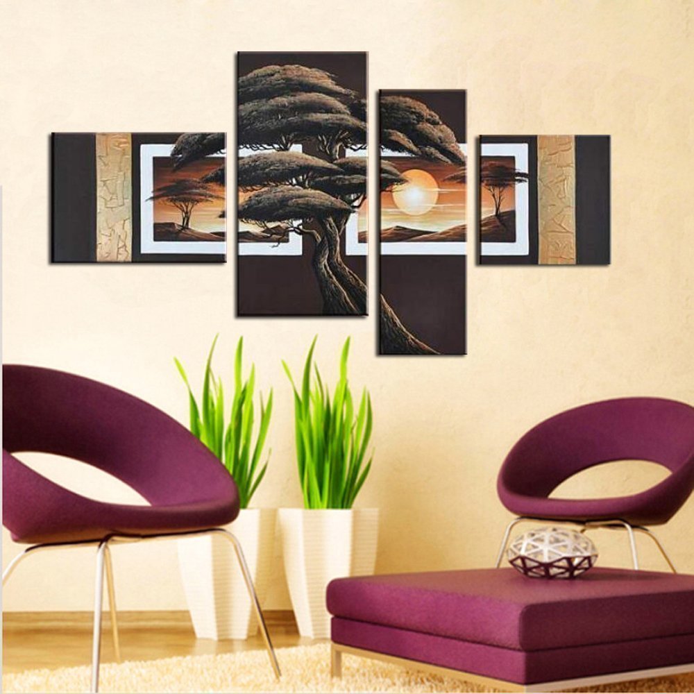 Quadro Dipinto a Mano Olio su Tela Paesaggistico a 4 Pannelli N 29