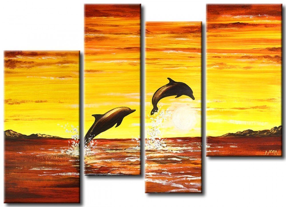 Quadro Dipinto a Mano su Tela Paesaggistico a 4 Pannelli N30