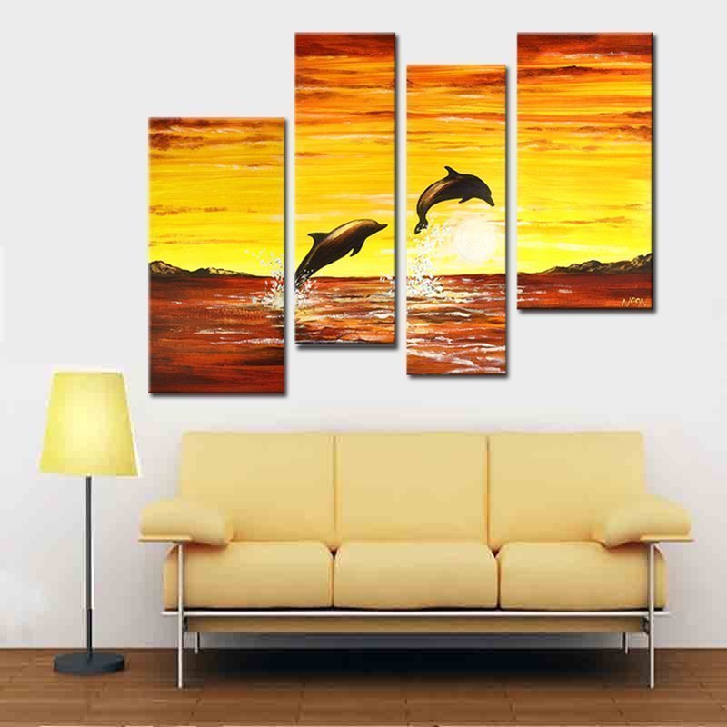 Quadro Dipinto a Mano su Tela Paesaggistico a 4 Pannelli N30