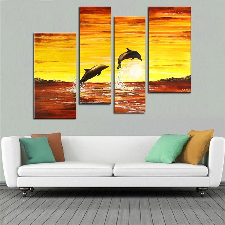 Quadro Dipinto a Mano su Tela Paesaggistico a 4 Pannelli N30