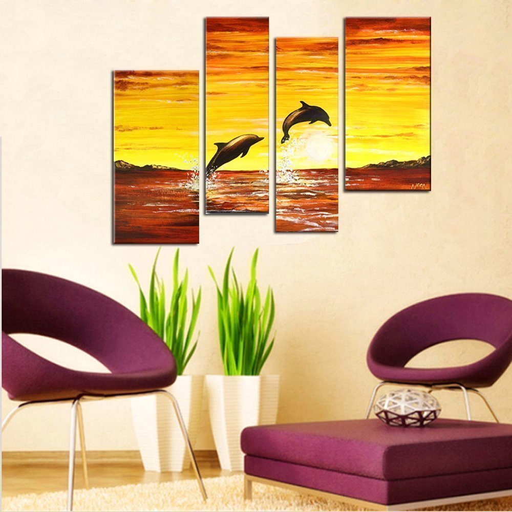 Quadro Dipinto a Mano su Tela Paesaggistico a 4 Pannelli N30