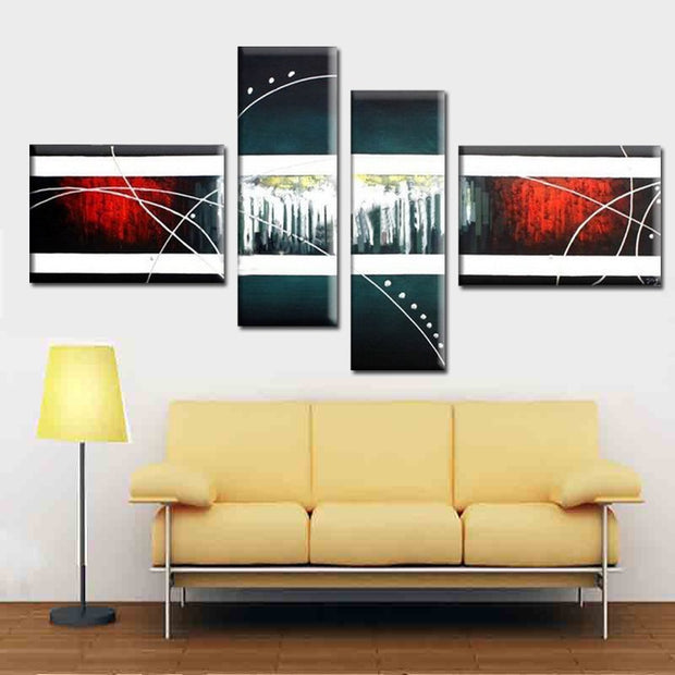 Quadro Moderno Dipinto a Mano su Tela Astratto a 4 Pannelli N31