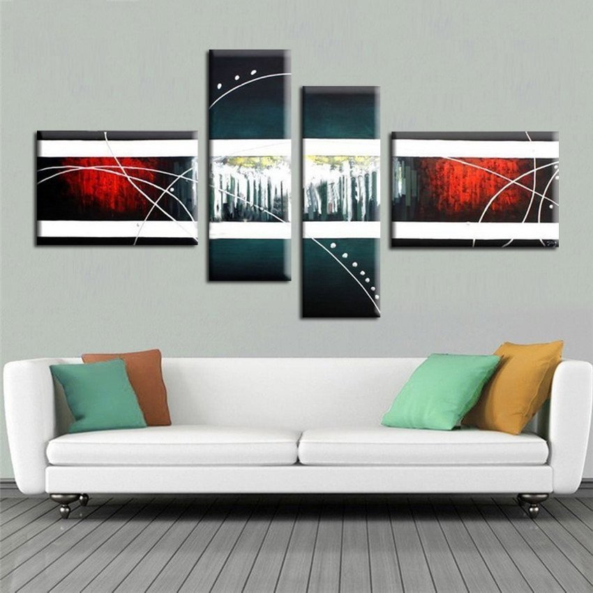 Quadro Moderno Dipinto a Mano su Tela Astratto a 4 Pannelli N31