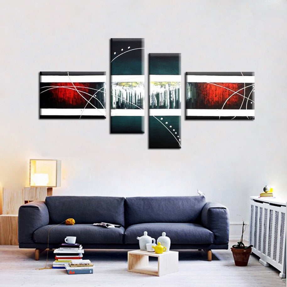 Quadro Moderno Dipinto a Mano su Tela Astratto a 4 Pannelli N31