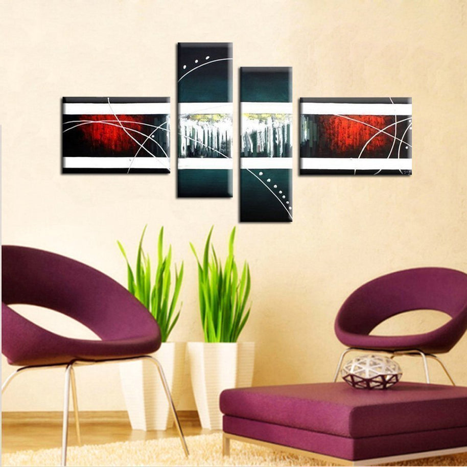 Quadro Moderno Dipinto a Mano su Tela Astratto a 4 Pannelli N31