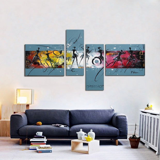 Quadro Moderno Dipinto a Mano Olio su Tela Astratto a 4 Pannelli N32