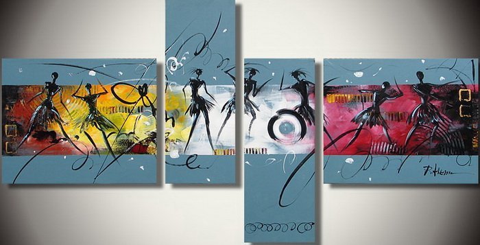 Quadro Moderno Dipinto a Mano Olio su Tela Astratto a 4 Pannelli N32