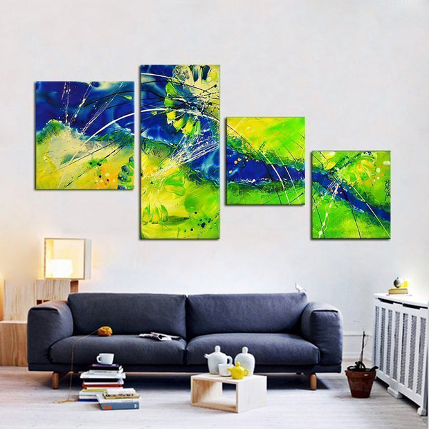 Quadro Moderno Dipinto a Mano su Tela Astratto a 4 Pannelli N33