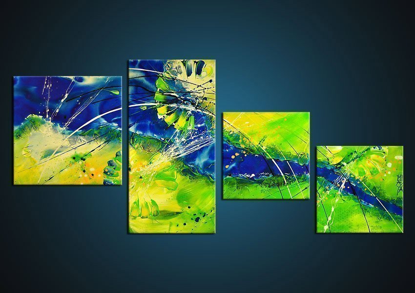 Quadro Moderno Dipinto a Mano su Tela Astratto a 4 Pannelli N33