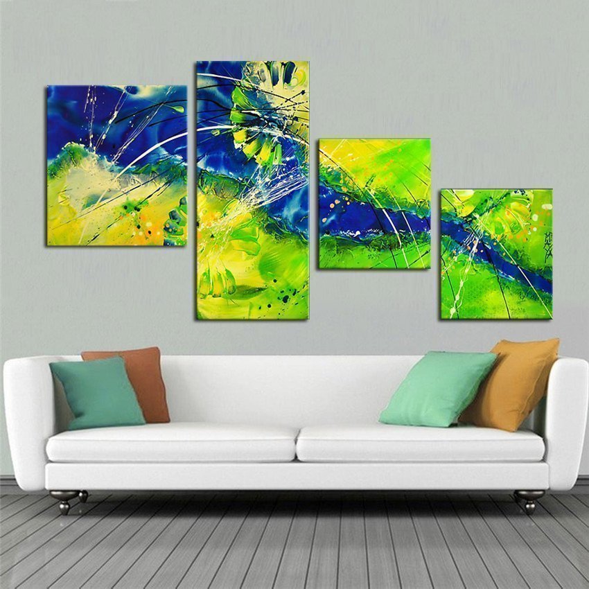 Quadro Moderno Dipinto a Mano su Tela Astratto a 4 Pannelli N33