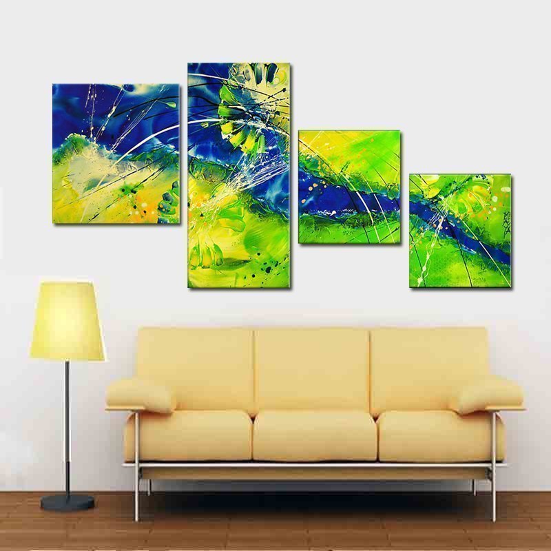 Quadro Moderno Dipinto a Mano su Tela Astratto a 4 Pannelli N33