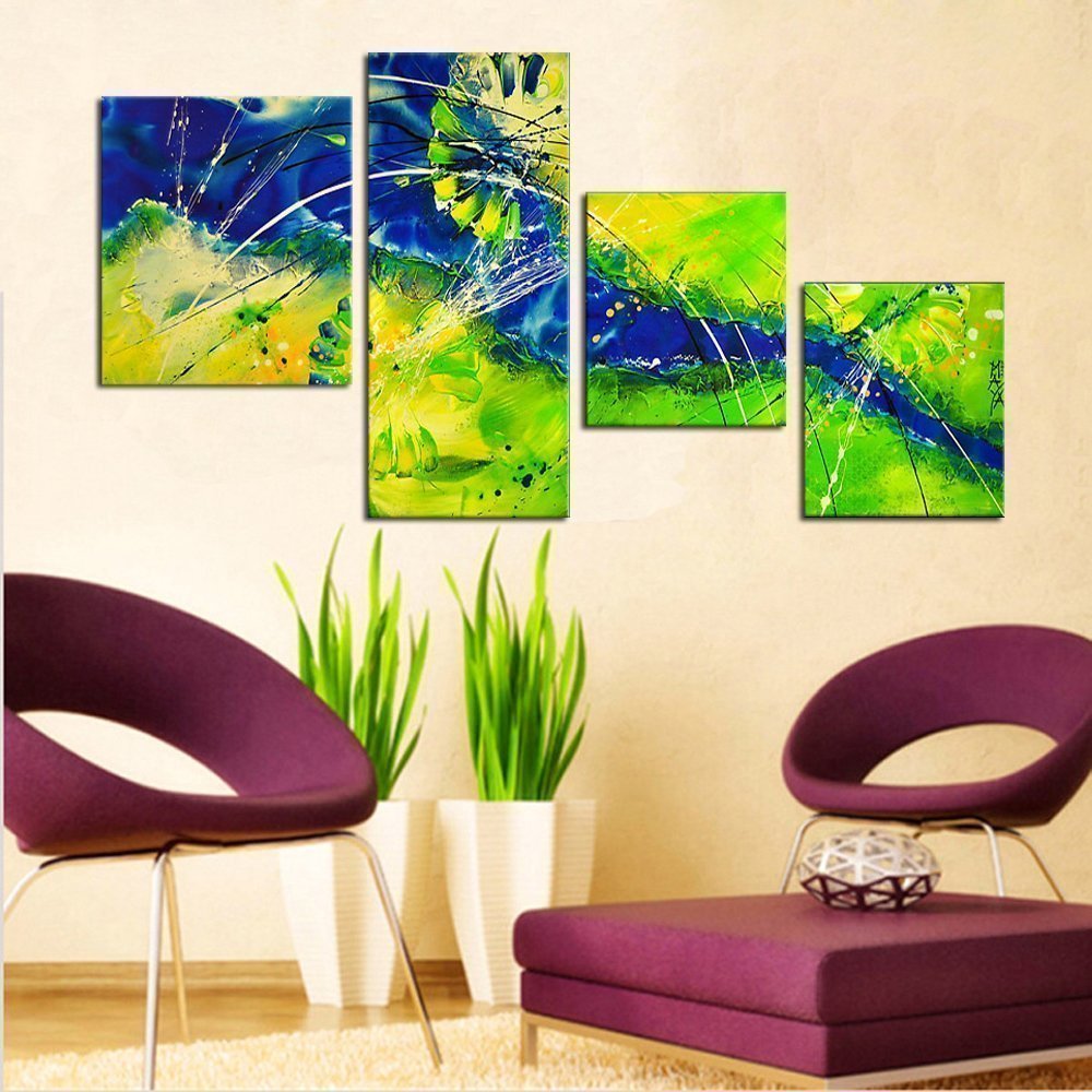 Quadro Moderno Dipinto a Mano su Tela Astratto a 4 Pannelli N33