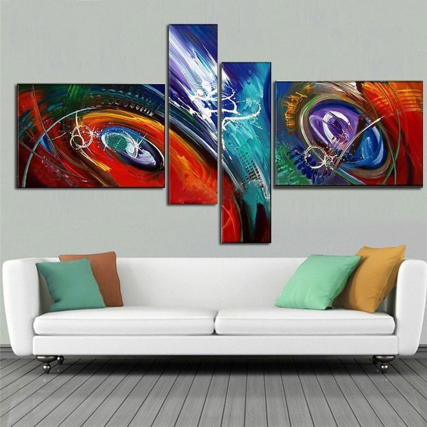 Quadro Moderno Dipinto a Mano su Tela Astratto a 4 Pannelli N34