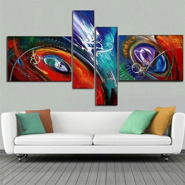 Quadro Moderno Dipinto a Mano su Tela Astratto a 4 Pannelli N34