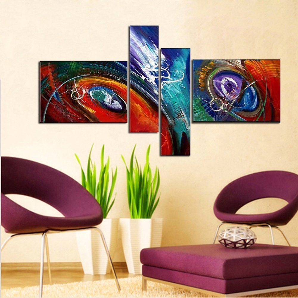 Quadro Moderno Dipinto a Mano su Tela Astratto a 4 Pannelli N34