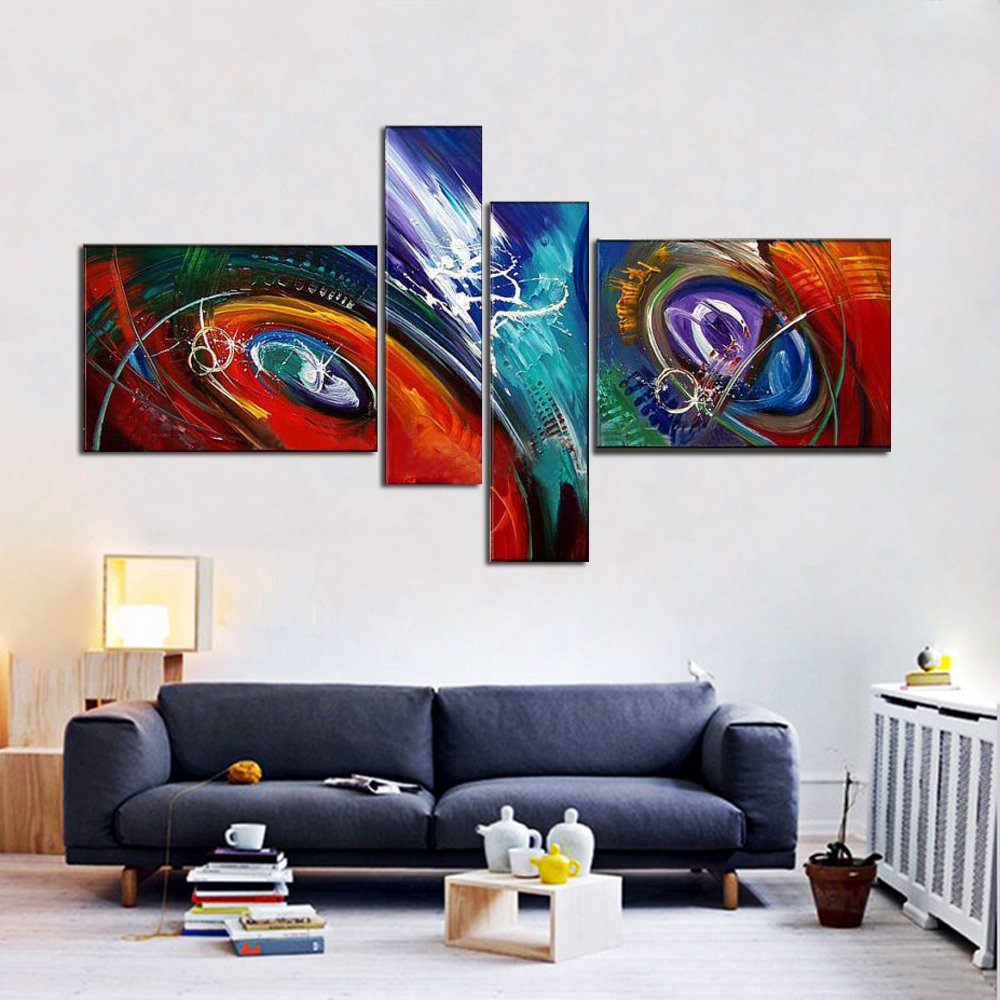 Quadro Moderno Dipinto a Mano su Tela Astratto a 4 Pannelli N34