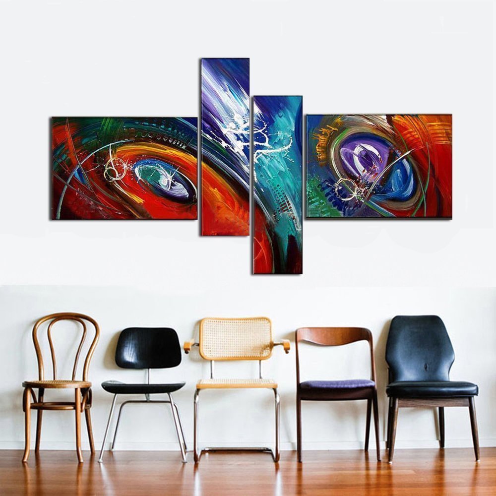 Quadro Moderno Dipinto a Mano su Tela Astratto a 4 Pannelli N34