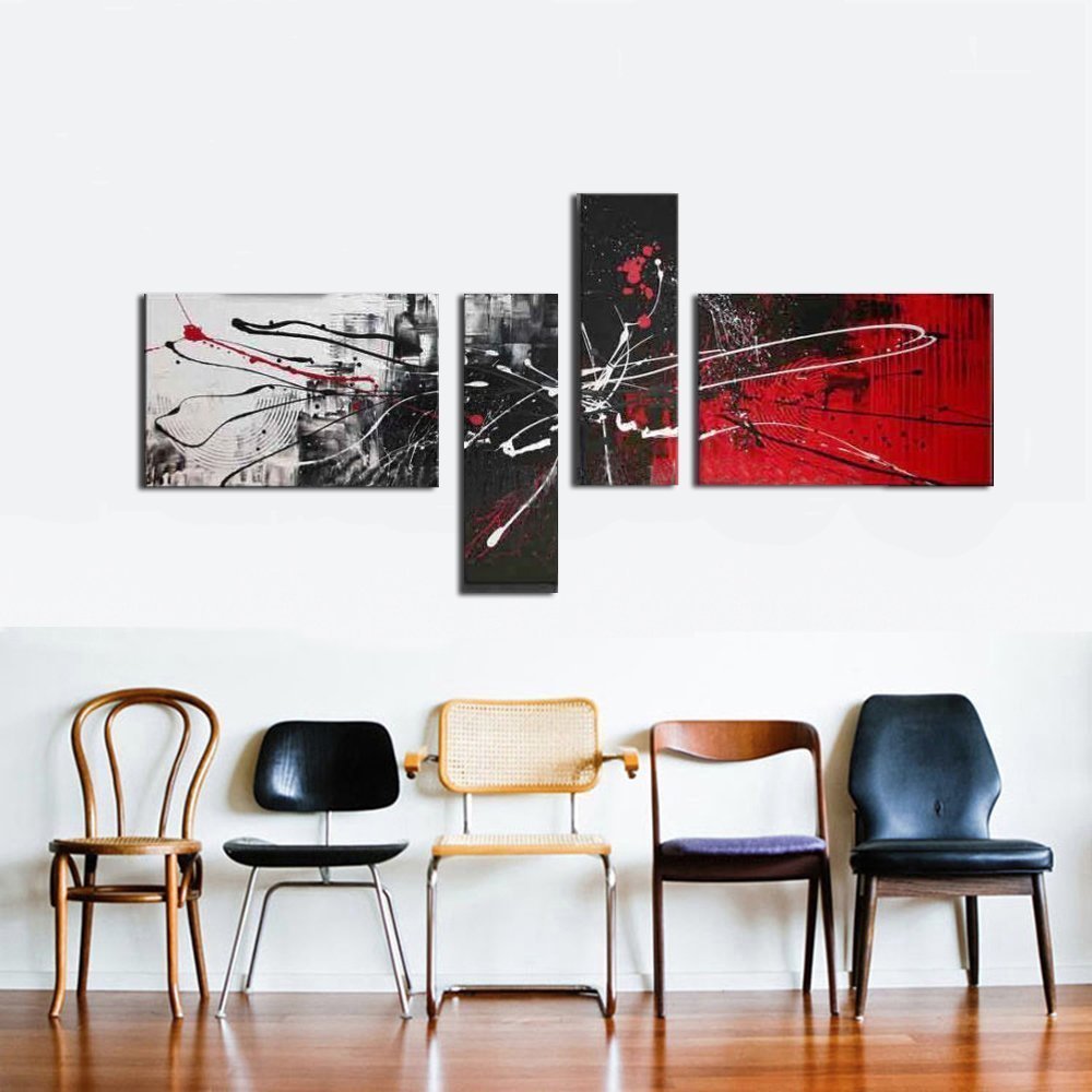 Quadro Moderno Dipinto a Mano su Tela Astratto a 4 Pannelli N35