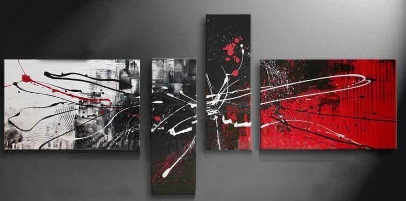 Quadro Moderno Dipinto a Mano su Tela Astratto a 4 Pannelli N35