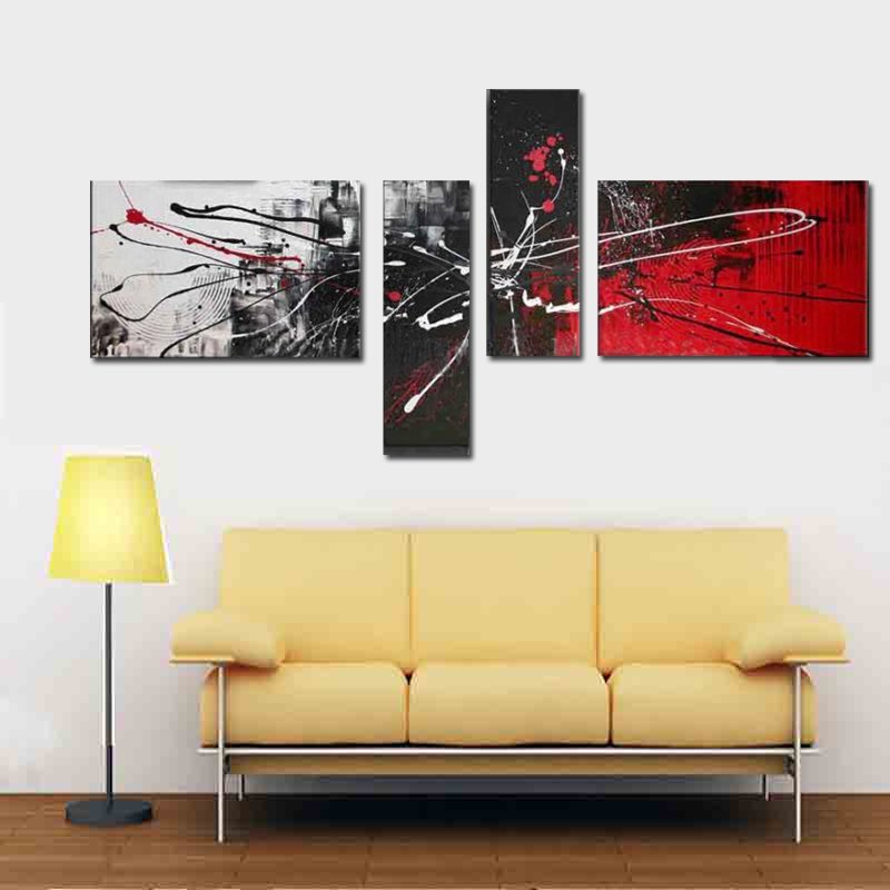 Quadro Moderno Dipinto a Mano su Tela Astratto a 4 Pannelli N35