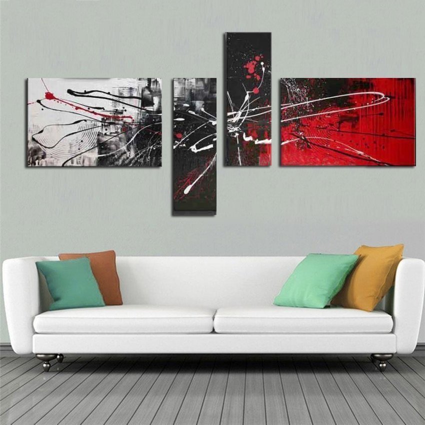 Quadro Moderno Dipinto a Mano su Tela Astratto a 4 Pannelli N35