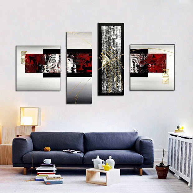 Quadro Moderno Dipinto a Mano su Tela Astratto a 4 Pannelli N36