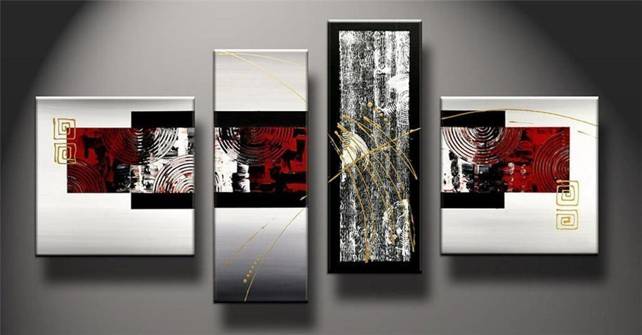 Quadro Moderno Dipinto a Mano su Tela Astratto a 4 Pannelli N36