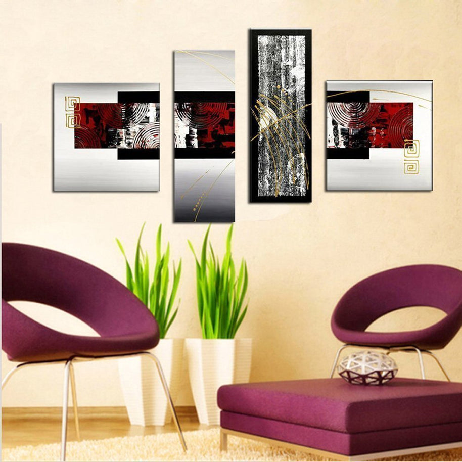 Quadro Moderno Dipinto a Mano su Tela Astratto a 4 Pannelli N36