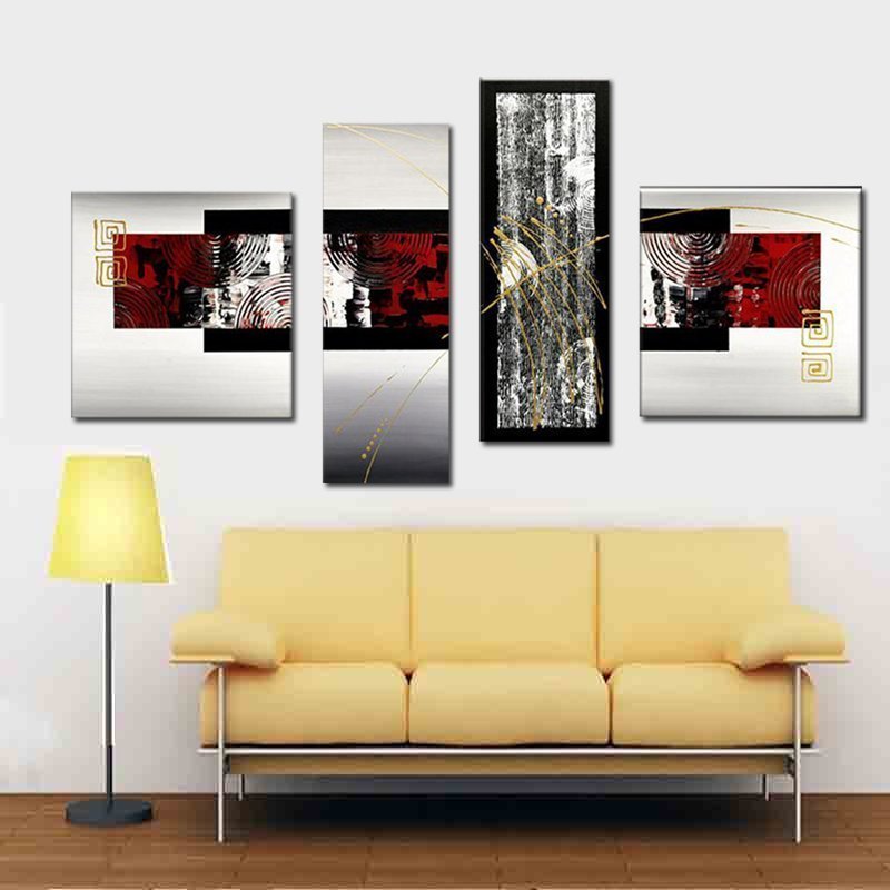 Quadro Moderno Dipinto a Mano su Tela Astratto a 4 Pannelli N36