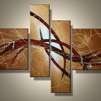 Quadro Moderno Dipinto a Mano su Tela Astratto a 4 Pannelli N37