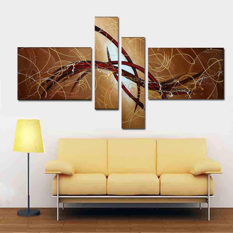 Quadro Moderno Dipinto a Mano su Tela Astratto a 4 Pannelli N37