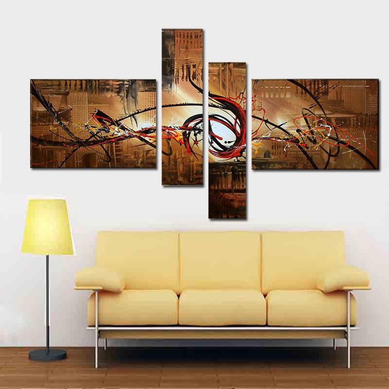 Quadro Moderno Dipinto a Mano su Tela Astratto a 4 Pannelli N38