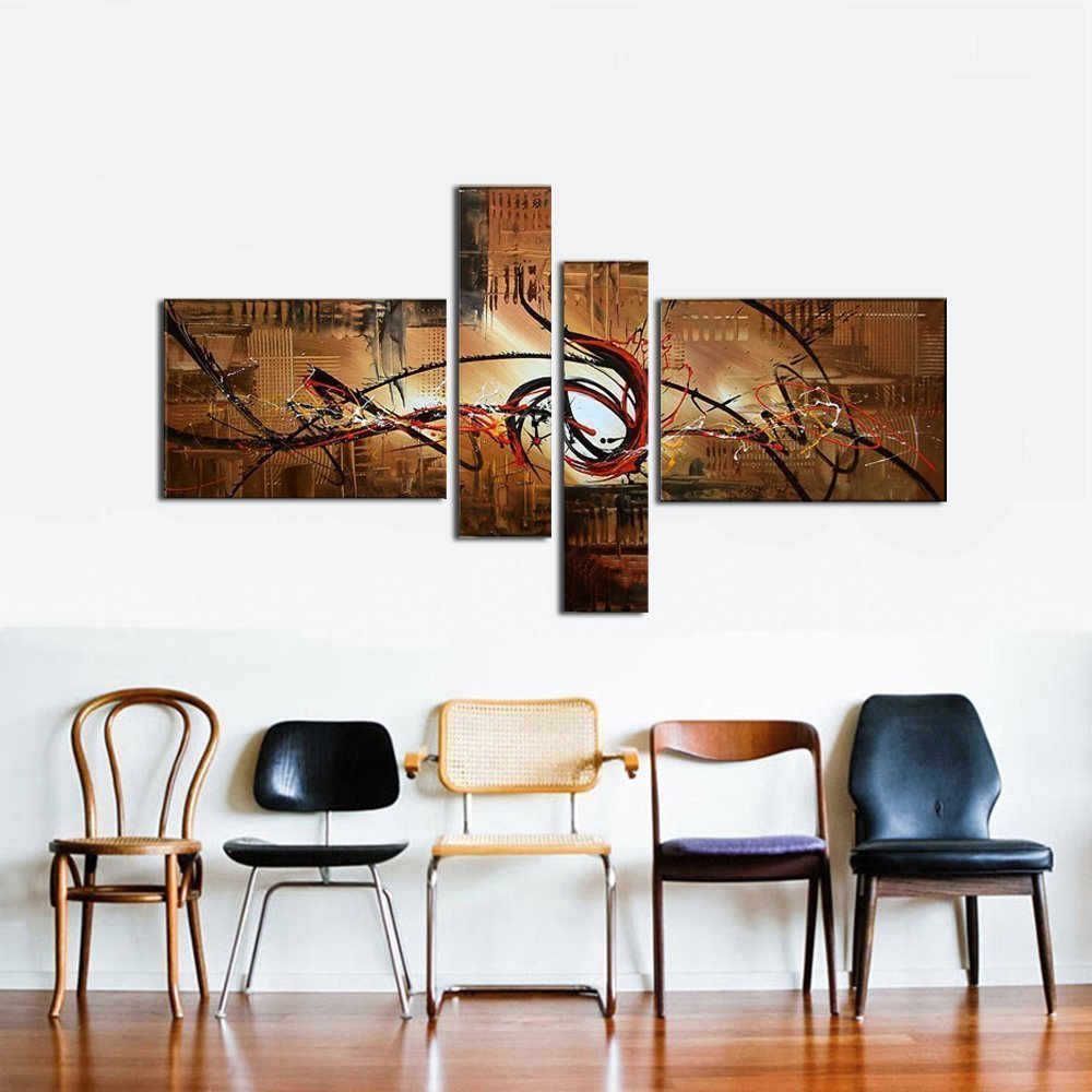 Quadro Moderno Dipinto a Mano su Tela Astratto a 4 Pannelli N38